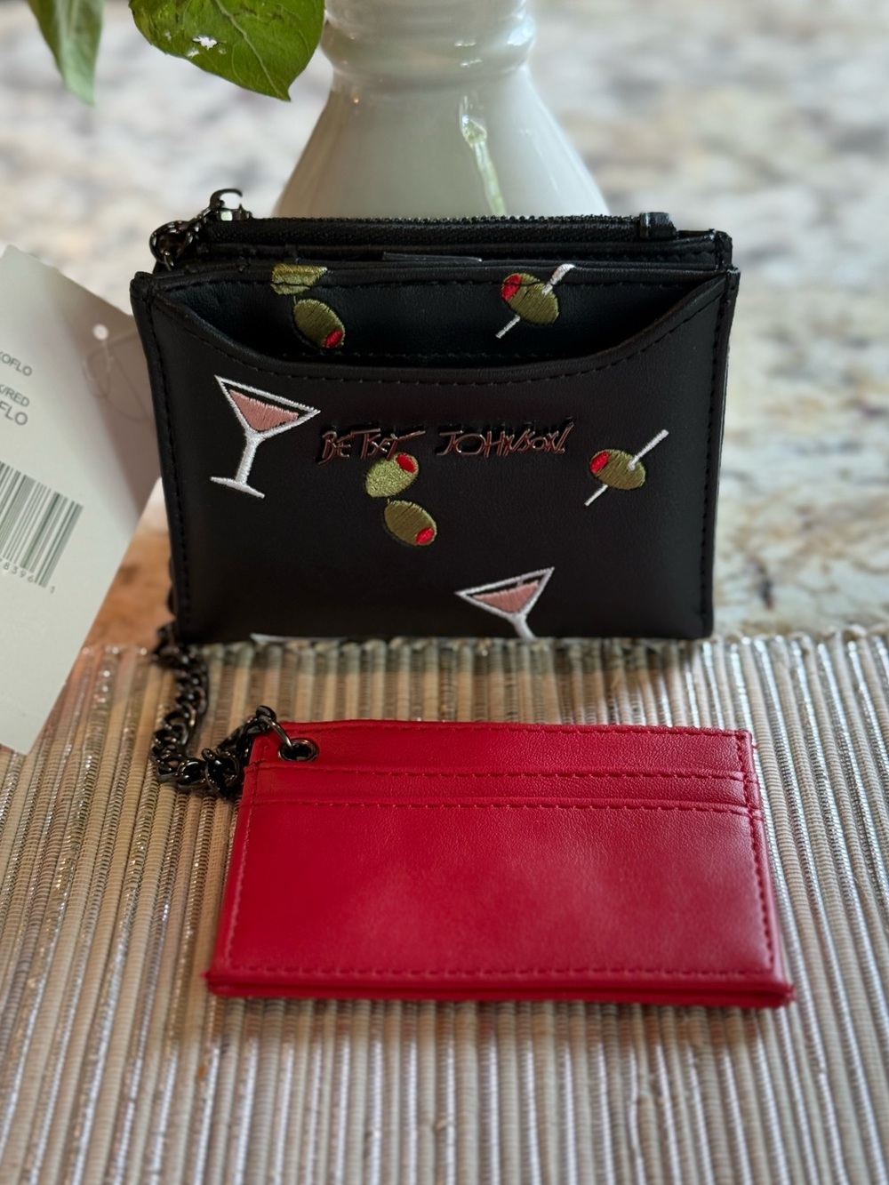 NEW Betsey Johnson XOFLO Martini Bi-Fold Wallet & Card Case In Black